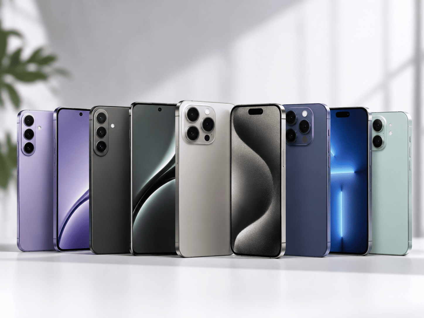Modelos de celular para aluguel, incluindo iPhone, Samsung e Motorola para empresas